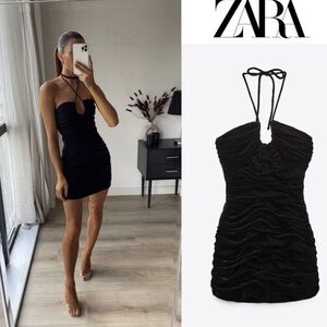 NWOT Zara Black Draped Mini Dress Size S